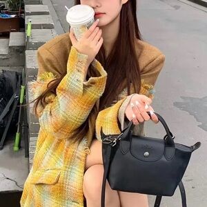 LONGCHAMP LE PLIAGE ALL LEATHER BLACK CROSSBODY BAG